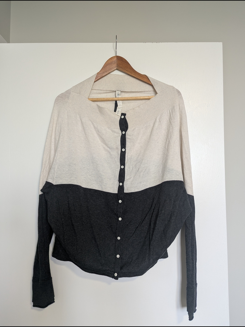 Lululemon After Class Cardigan Colourblock Cream & Charcoal - Size 12